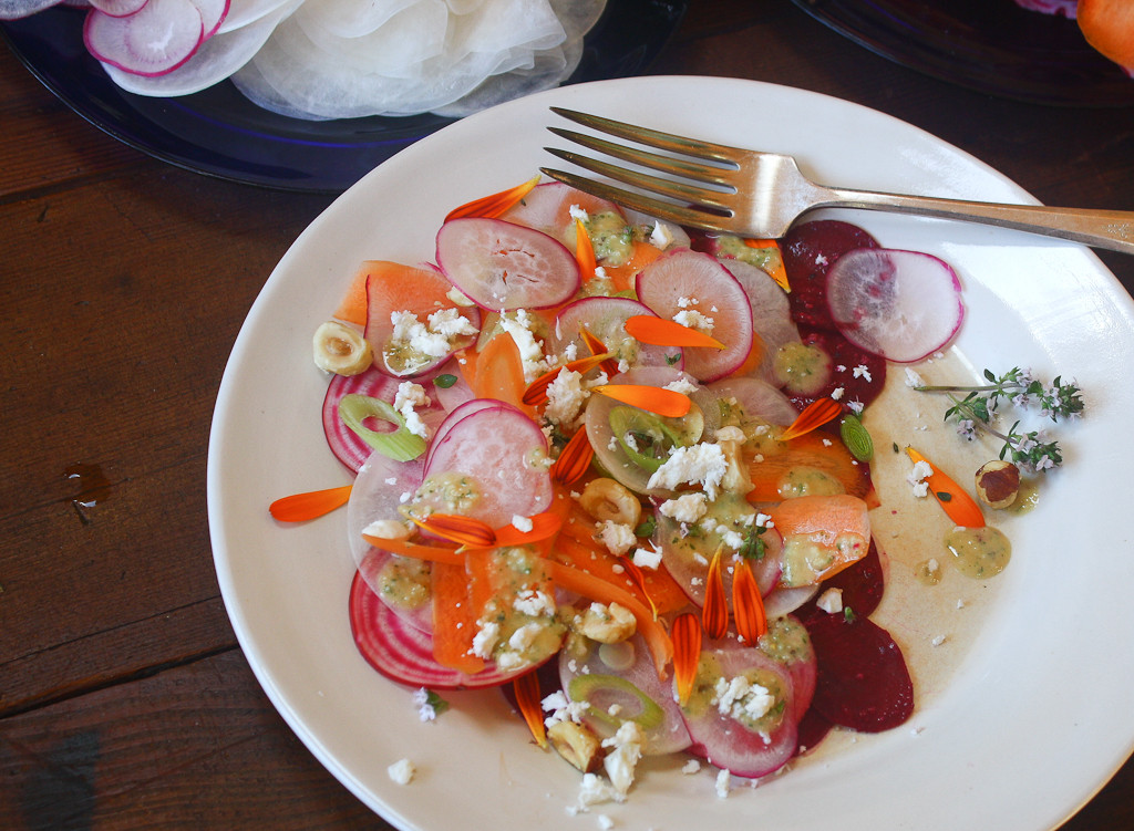 Shaved spring root salad with citrus dressing